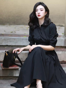 Corset Shirt Midi Dress in Black