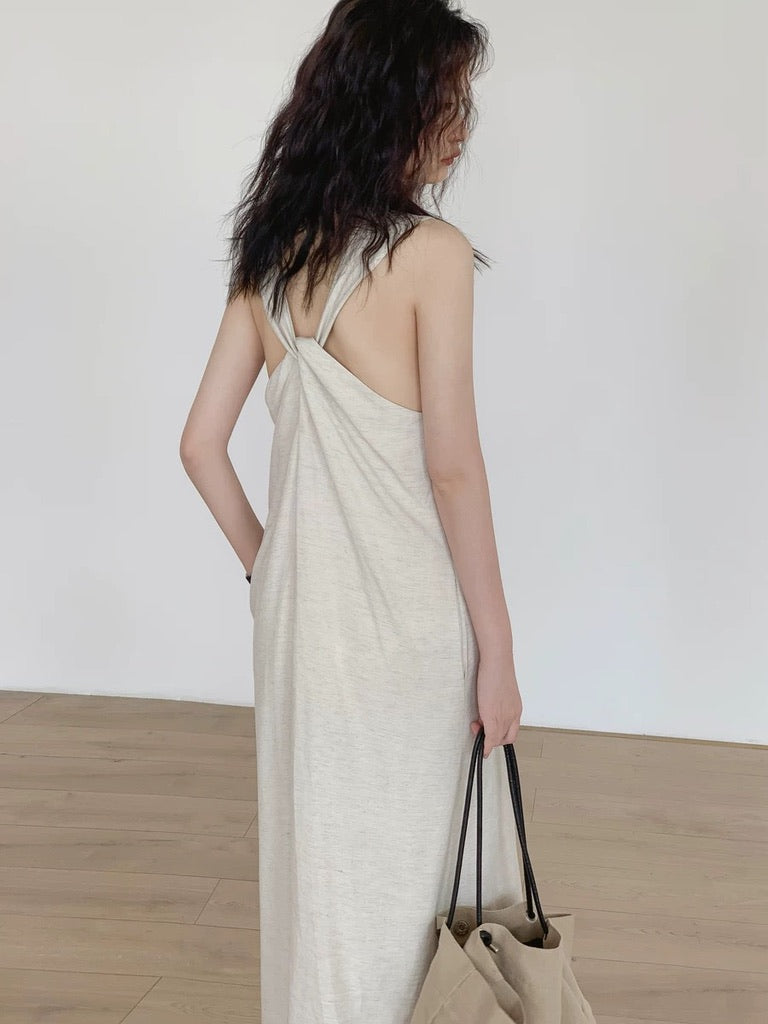 Twist Back Pocket Maxi Dress in Off White