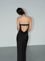 Load image into Gallery viewer, Silk Blend Drop Back Bow Drape Dress in Black
