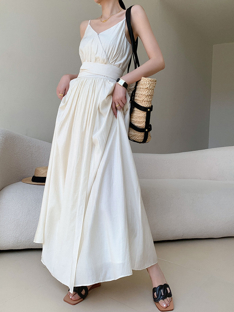 Cami Wrap Pocket Maxi Dress in Cream