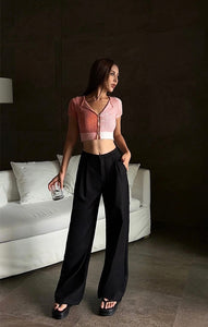 Wide Leg Relaxed Tailored Trousers in Black