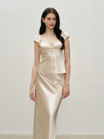 Load image into Gallery viewer, Satin Babydoll Top// Maxi Slip Skirt in Champagne Gold
