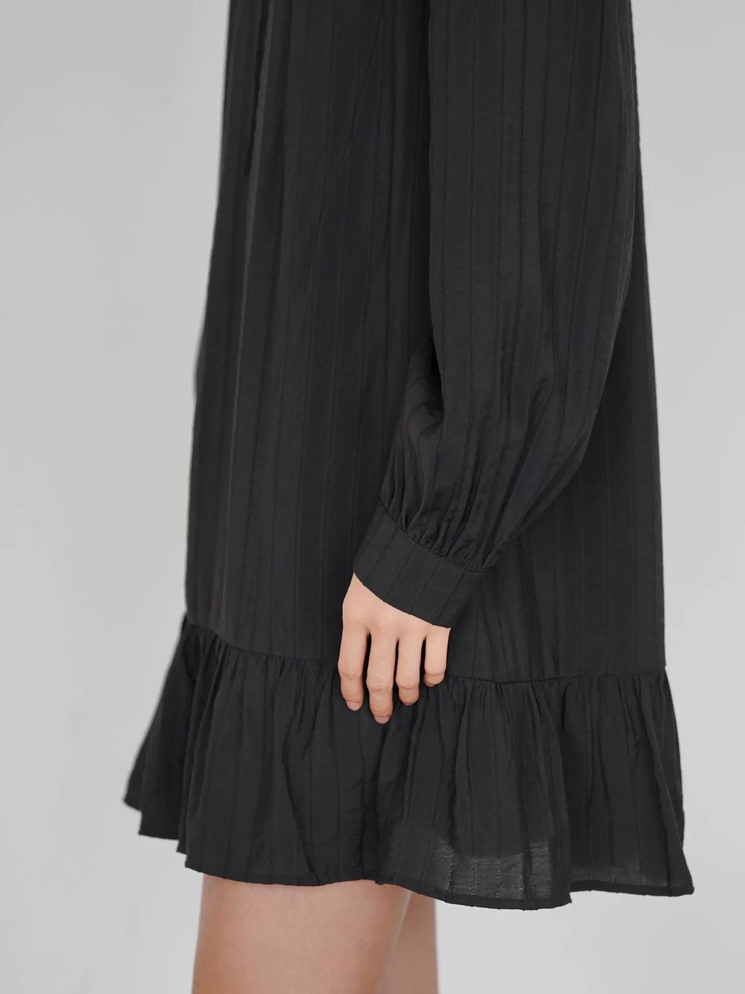 Relaxed Long Sleeve Slip Dress in Black