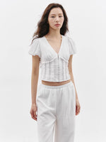 Load image into Gallery viewer, Tencel Blend Ruffle Blouse in White
