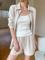 Load image into Gallery viewer, Cotton Linen Shirt + Shorts Set in Beige
