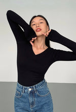 Load image into Gallery viewer, V Neck Ribbed Knit Top in Black
