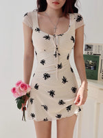 Load image into Gallery viewer, Luna Floral Stretch Mini Dress in Cream
