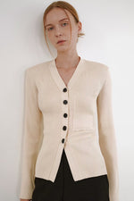 Load image into Gallery viewer, Korean Pocket Knit Cardigan in Cream

