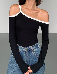 Asymmetric Off Shoulder Long Top [2 Colours]