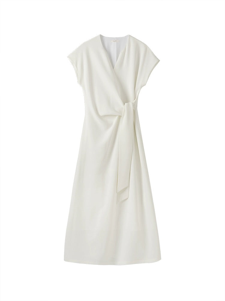 2-Way Textured Tie Dress in White