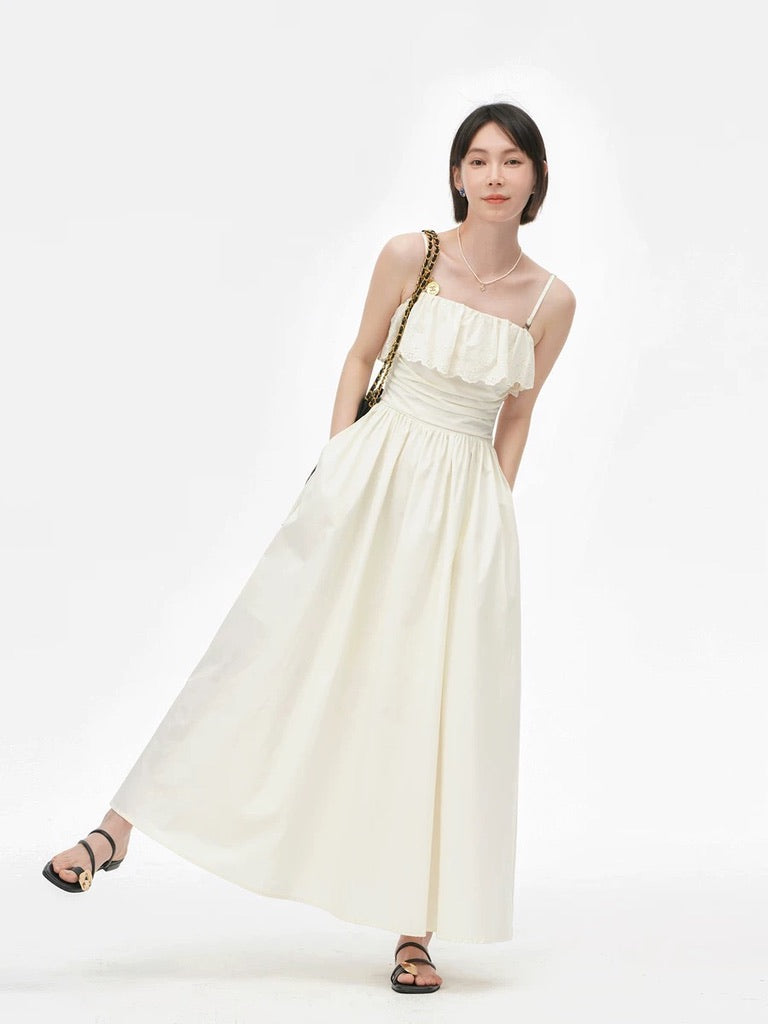 2-Way Bustier Pocket Maxi Dress in Cream