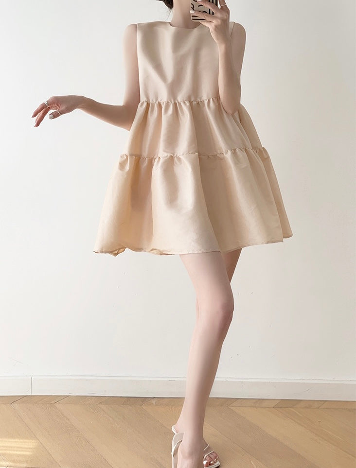 Panel Sleeveless Babydoll Dress in Champagne
