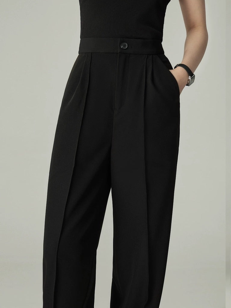 Tailored Straight Leg Line Trousers in Black