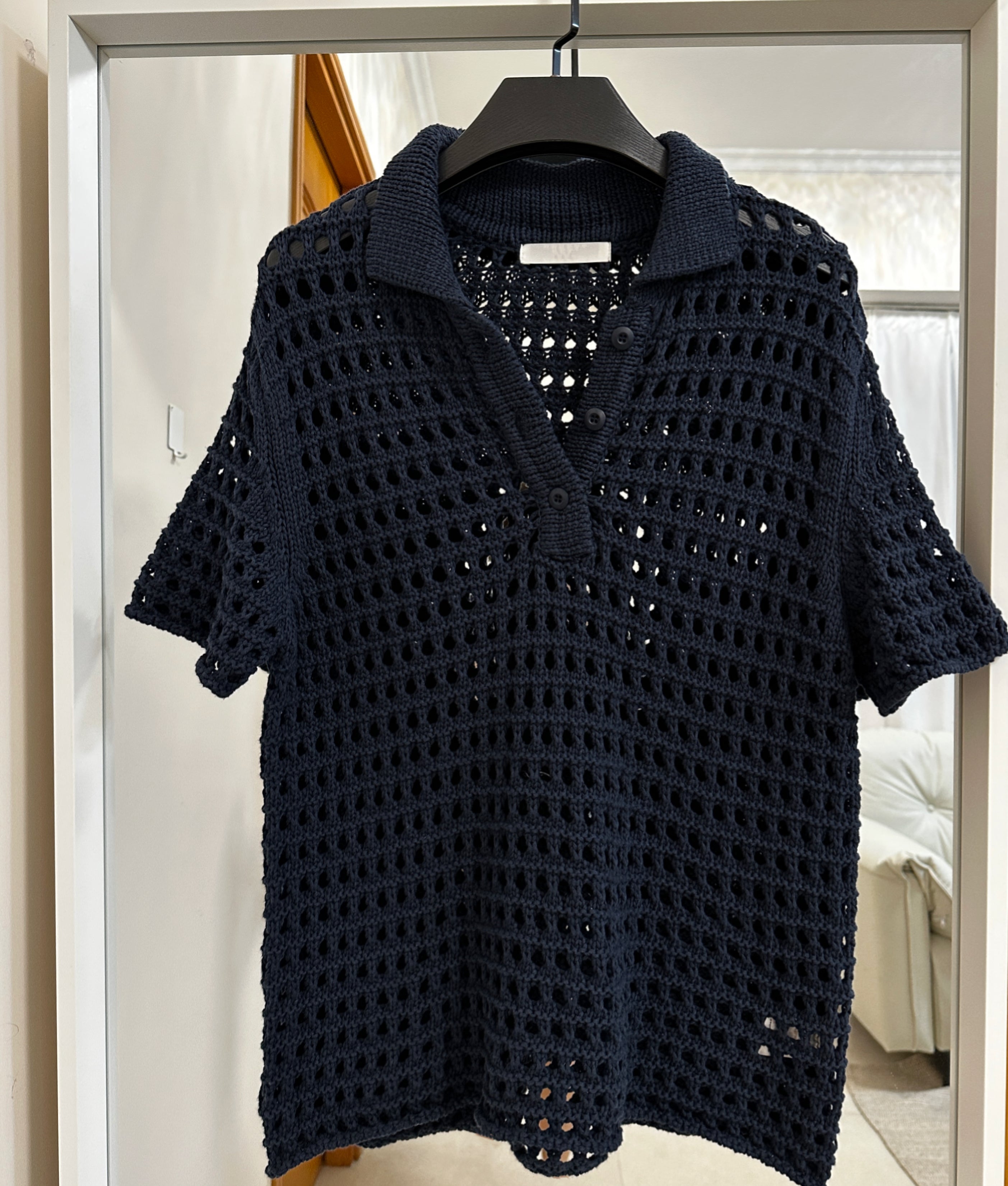 Korean Knit Polo Top in Navy