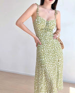 Load image into Gallery viewer, Arcalia Floral Tie Strap Slit Dress in Green
