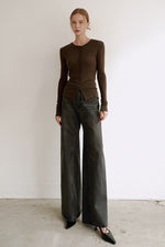 Load image into Gallery viewer, Korean Magie Tencel Blend Stretch Button Top in Brown
