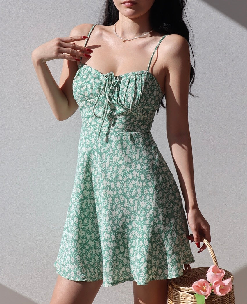 [Ready Stock] Sage Floral Mini Dress - M