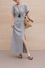 Load image into Gallery viewer, Twist Slit Maxi Dress in Grey
