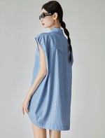 Load image into Gallery viewer, Oversized Striped Pankou Sleeveless Shirt in Blue

