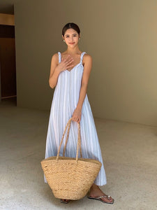 Striped Pocket Maxi Tent Dress in Blue