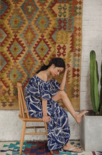 Load image into Gallery viewer, 2-Way Off Shoulder Toga Printed Maxi Dress in Blue
