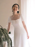 Load image into Gallery viewer, Gathered Panel Puff Sleeve Gown in White
