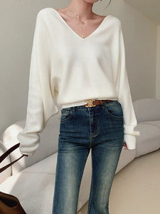 Classic V Neck Sweater in White