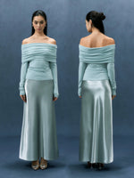 Load image into Gallery viewer, Off Shoulder Top// Satin Maxi Skirt [2 Colours]
