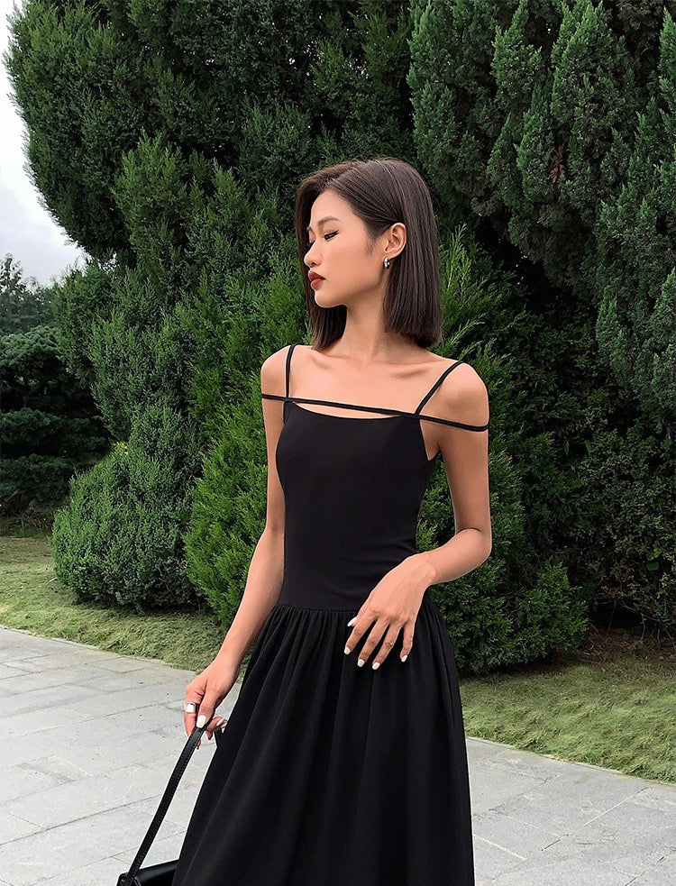 Double Cami Strap Maxi Dress in Black