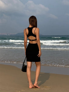 Padded Cutout Back Bodycon Dress in Black LEXI + LOU Padded Cutout Back Bodycon Dress in Black LEXI + LOU