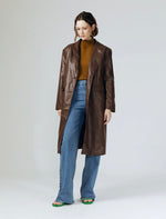 Load image into Gallery viewer, Classic Long Leather Blazer in Brown
