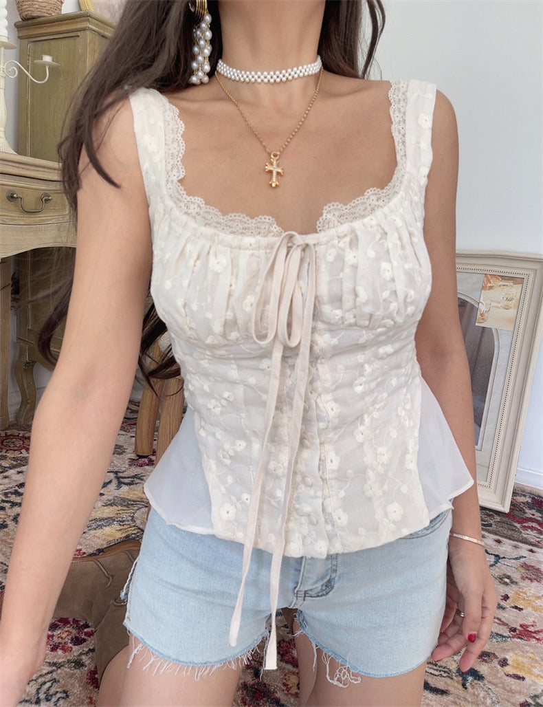 Embroidered Bustier Blouse in Cream