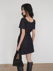 Denim Wrap Dress in Navy