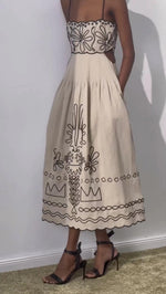 Load image into Gallery viewer, Embroidered Cutout Scallop Edge Dress in Beige- S
