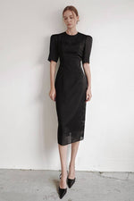 Load image into Gallery viewer, Korean Organza Tailored Stretch Dress in Black

