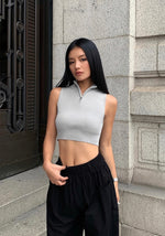 Load image into Gallery viewer, Ribbed Zipped Cropped Top in Grey
