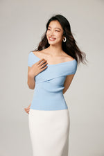 Load image into Gallery viewer, Cross Over Off Shoulder Top in Blue
