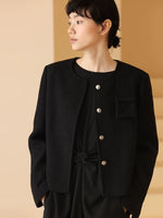Load image into Gallery viewer, Wool Blend Contrast Button Waffle Jacket in Black
