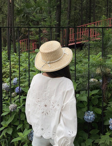 Laser Cut Ribbon Tie Blouse in White