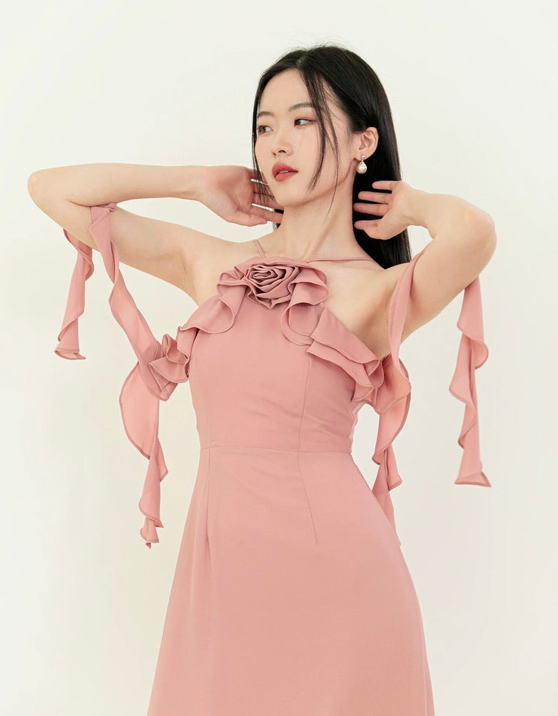 Rose Ruffle Drape Dress [2 Colours]