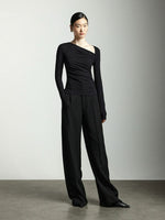 Load image into Gallery viewer, Asymmetric Side Shirring Long Top in Black

