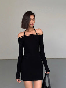 [Ready Stock] T Back Off Shoulder Mini Dress in Black