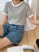 Load image into Gallery viewer, Korean Stripped Cuff Tee [5 Colours]
