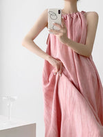 Load image into Gallery viewer, Gathered Neckline Textured Tent Dress in Pink
