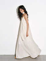 Load image into Gallery viewer, Asymmetric Layered Maxi Dress + Neck Drape in Cream
