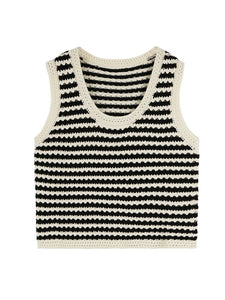 Knitted Striped Top in Black/Cream