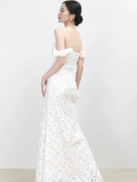 Load image into Gallery viewer, Off Shoulder Lace Gown in White
