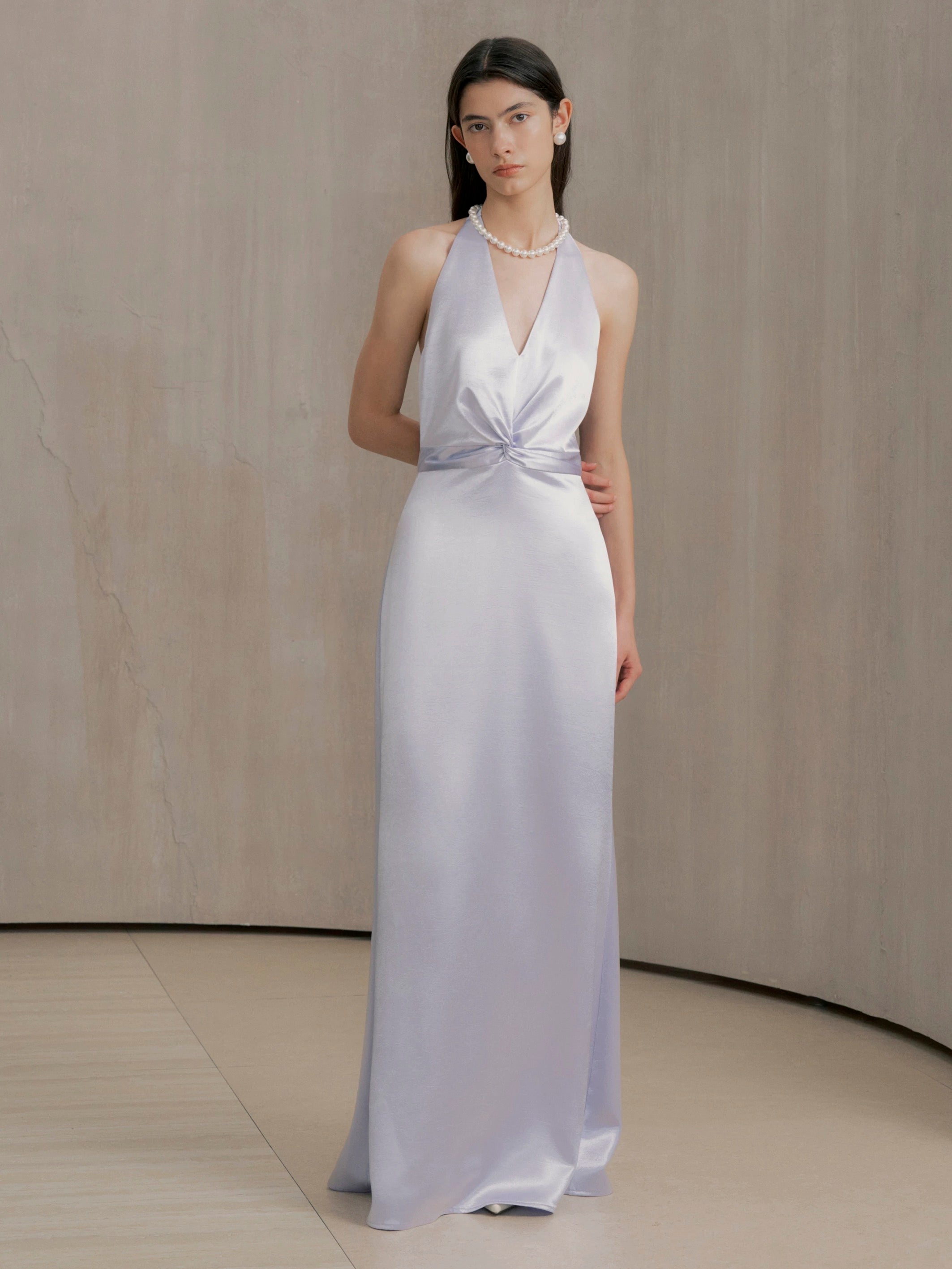 [Customizable] Satin Twist Halter Gown