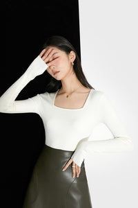 Fine Knit Wool Blend Top in White