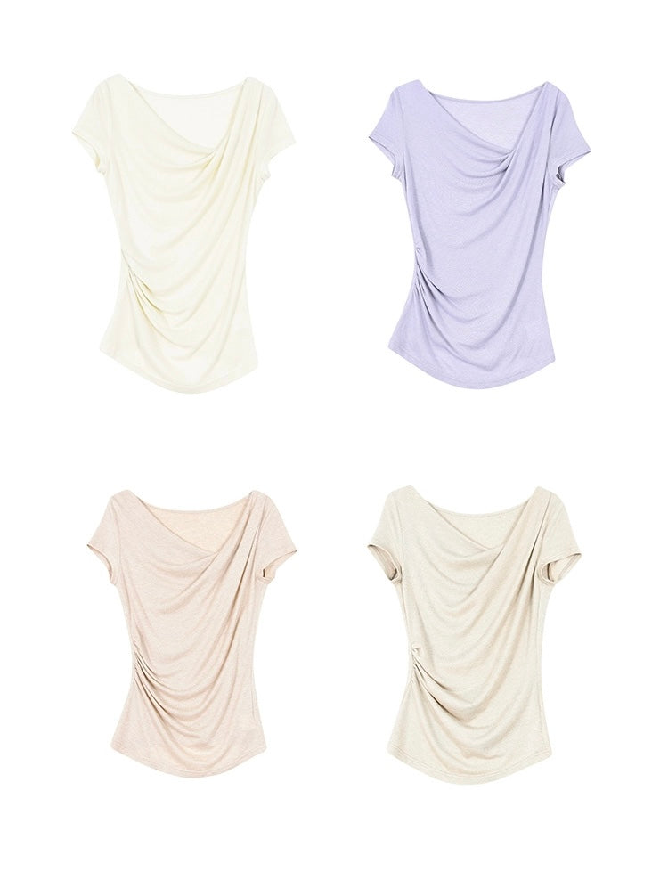Tencel Blend Asymmetric Gathered Top [4 Colours]